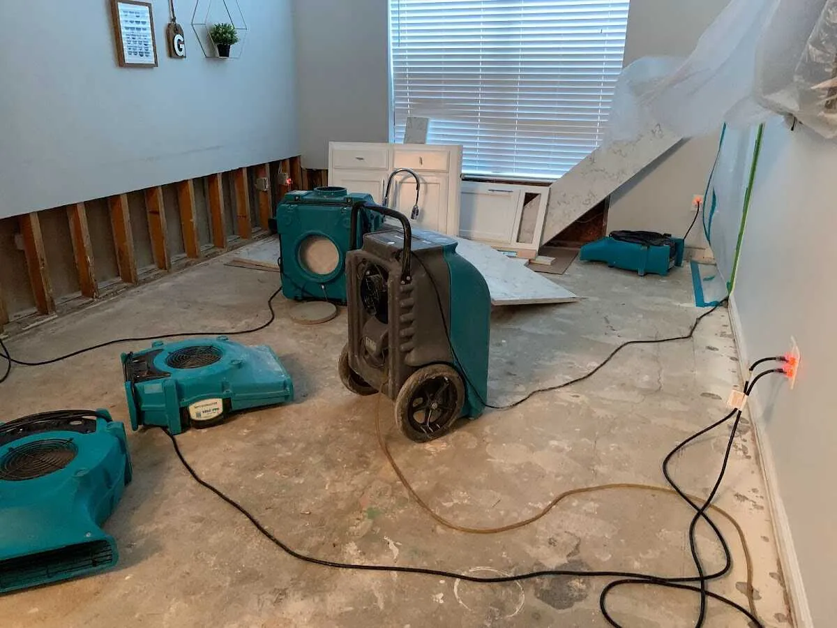 Dehumidifier in flood-cut room for Water Damage Restoration in Williston Park